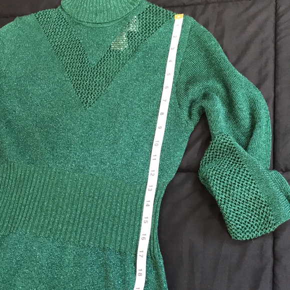 Vintage Wenjilli Metallic Knit Long Sleeve Maxi Dress Turtle Neck; Mesh V @ Neck - Picture 13 of 16